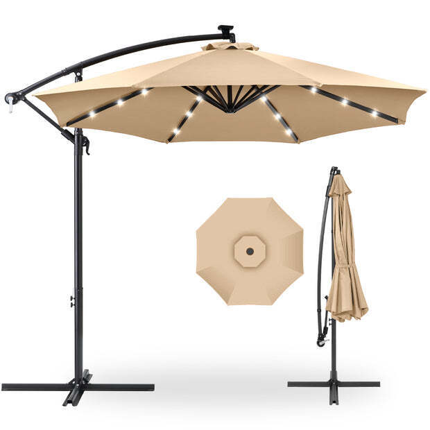 Solar LED Offset Hanging Patio Umbrella w/ Crank Tilt Adjustment - - Image 1 - Lot 6951