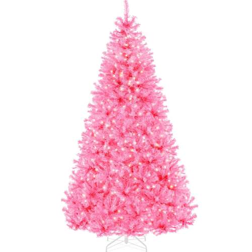 Pre-Lit Artificial Pink Christmas Tree w/ Incandescent Lights, Metal Stand - Lot 7082