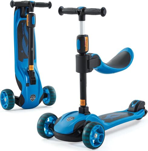 GLAMUP Kids Scooter, 2-in-1 Folding Kick Scooters, Adjustable Height, Safety Lock, 3 Wheel Kick Scooter for Boys and Girls Ages 3-14 - Lot 7121