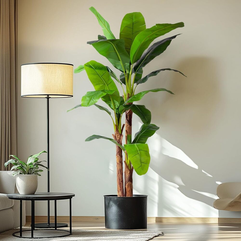 7.2FT Artificial Banana Tree Tall Fake Banana Leaf Plant Faux Banana Silk Tree Faux Banana Leaves for Home Swimming Pool Indoor Outdoor Patio Tropical Decor - Image 1 - Lot 7122