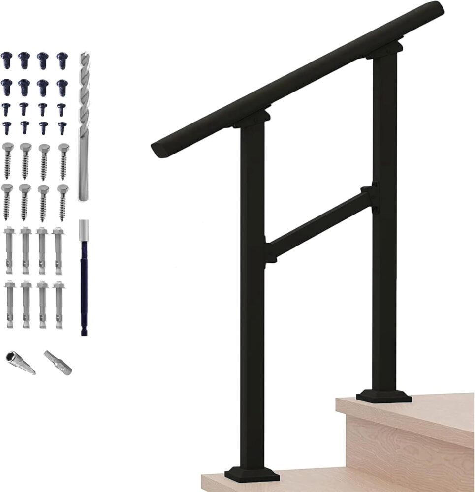 Hand Rails for Outdoor Steps,2 Step Stair Handrail & Indoor Stair Railing Kit，Metty Metal Railings for Outdoor Steps and Hand Rails for Seniors for Porch Railing - Image 1 - Lot 7128