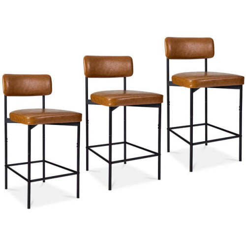 Set of 3 Armless Counter Height Bar Stools, Modern PU Faux Leather Stools - Lot 7202