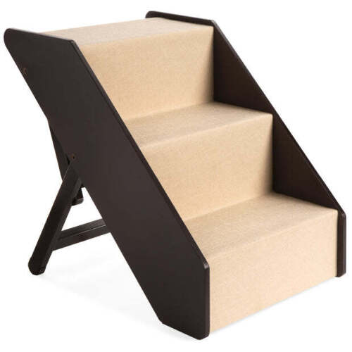 Foldable Adjustable, Non-Slip Wide Wooden Carpeted Pet Step Stairs - Lot 7204