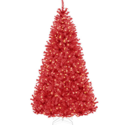 Pre-Lit Artificial Red Christmas Tree w/ Incandescent Lights-red-6ft - Lot 7230