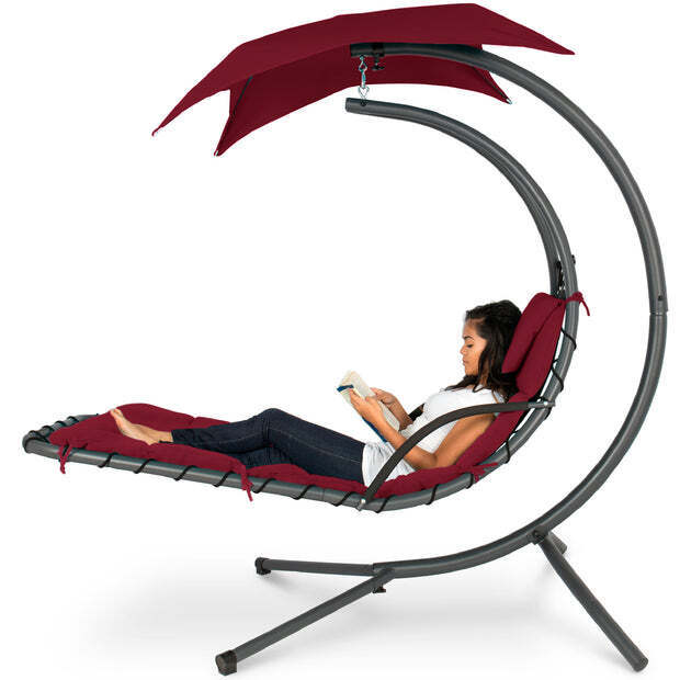 Hanging Curved Chaise Lounge Chair w/ Built-In Pillow, Removable Canopy - Image 1 - Lot 7249