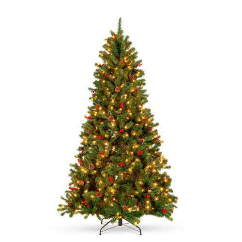 Pre-Lit Pre-Decorated Spruce Christmas Tree w/ Pine Cones, Berries - Lot 7294