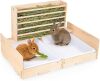 Glittme 2 in 1 Rabbit Litter Box with Hay Feeder Wood Mess Proof Bunny Litter Box with 2 Basins for Dwarf Rabbit, Bunny - Thumbnail 1