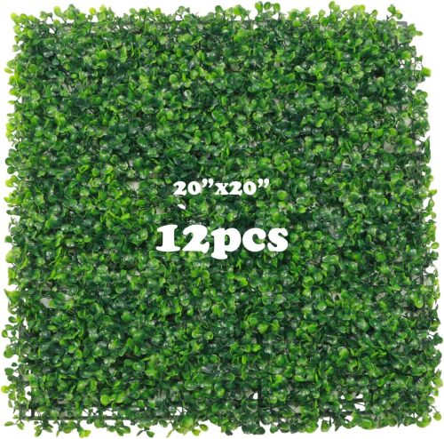 YILUFD 12 Pieces 20"x 20" Grass Wall Panels, Boxwood Hedge Wall Panels, Artificial Grass Backdrop Wall, Privacy Hedge Screen UV Protected for Outdoor, Indoor, Garden, Fence, Backyard and Decor (12pcs) - Lot 10004