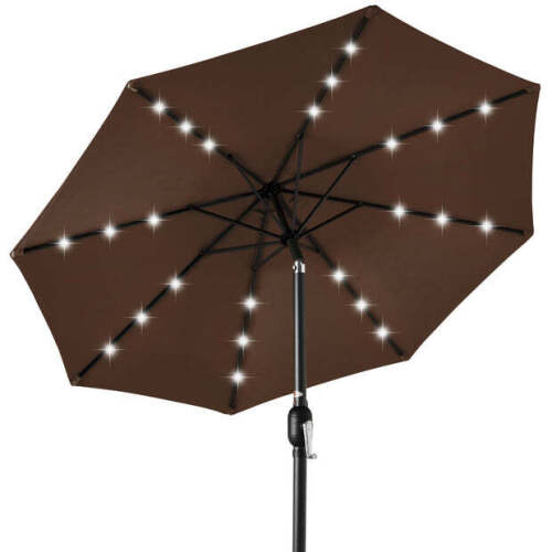 Solar LED Lighted Patio Umbrella w/ Tilt Adjustment, UV-Resistant - 10ft - Lot 10025