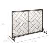 2-Panel Wrought Iron Geometric Fireplace Screen w/ Magnetic Doors - 44x33in - Thumbnail 2