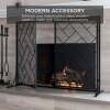 2-Panel Wrought Iron Geometric Fireplace Screen w/ Magnetic Doors - 44x33in - Thumbnail 3