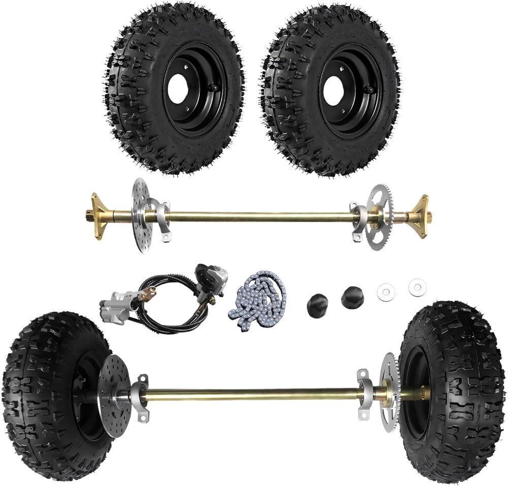 Tacsal 29 inch Rear Axle Shaft Assembly Kit with Front/Rear Wheels Tires Rims and Brake Assembly and T8F Chain, 740MM Assembly Complete Wheel Hub Kit Suitable for DIY Go Kart Quad Trike Drift Bikes - Image 1 - Lot 10035