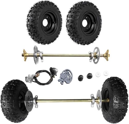 Tacsal 29 inch Rear Axle Shaft Assembly Kit with Front/Rear Wheels Tires Rims and Brake Assembly and T8F Chain, 740MM Assembly Complete Wheel Hub Kit Suitable for DIY Go Kart Quad Trike Drift Bikes - Lot 10035