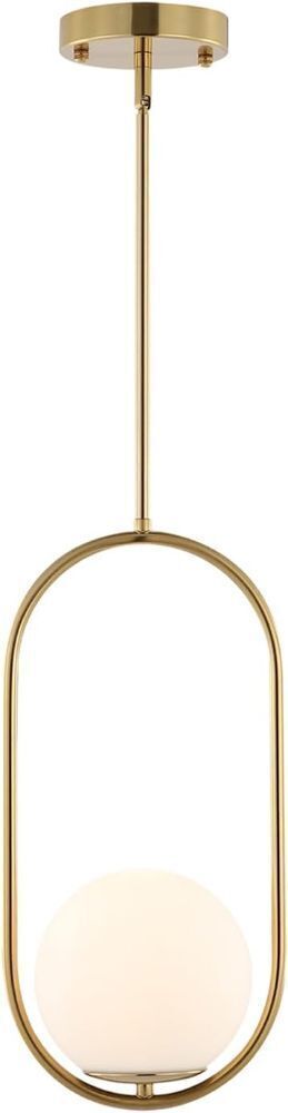 Modern Gold Globe Pendant Light Mid Century Chandelier 1-Light Brushed Brass Ceiling Hanging Lighting Fixture with White Globe Glass Shade for Kitchen Island Dining Room Bedroom - Image 1 - Lot 10039