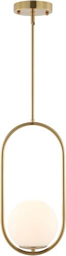 Modern Gold Globe Pendant Light Mid Century Chandelier 1-Light Brushed Brass Ceiling Hanging Lighting Fixture with White Globe Glass Shade for Kitchen Island Dining Room Bedroom - Lot 10039