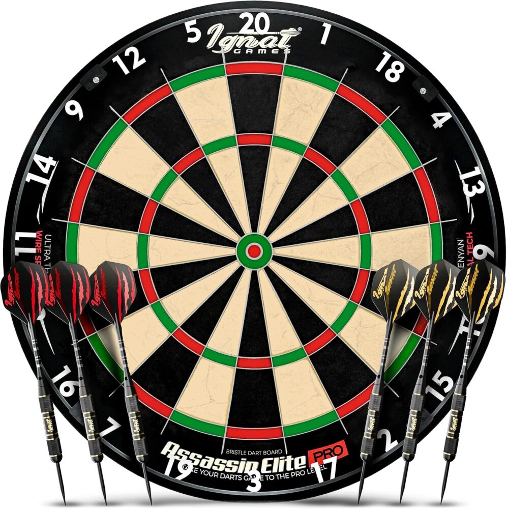 IgnatGames Professional Dart Board Set – Competition-Size Kenyan Sisal Target with Ultra-Thin Spider, 6 Steel Tip Darts, Mounting Kit & Game Accessories - Image 1 - Lot 7135