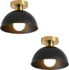 2 Pack Semi Flush Mount Ceiling Light with Gold Plate and Matte Black Shade, Farmhouse Ceiling Light Fixture for Kitchen Island Foyer Hallway Porch(2 Pack Black) - Thumbnail 1