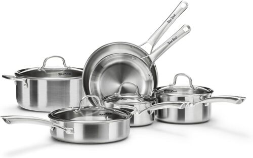 Stainless Steel Cookware Set,Tir-Ply Pots and Pans Set,10 Pcs Stainless Steel Induction Kitchen Cookware Sets,PFOA Free, Frying Pans,Saucepans,Saute Pan & Stock Pot,Compatible with All Cooktops - Lot 7137