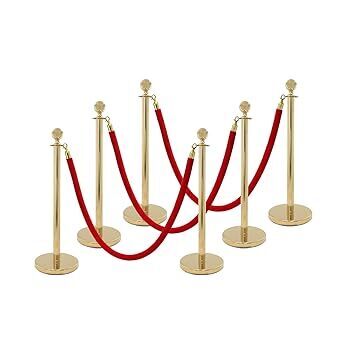 6-Pack 5ft Red Carpet Poles and Ropes Set, Stainless Steel Gold Stanchions, Crowd Control Barriers Used for Hotel, Party, Wedding, Exhibition - Image 1 - Lot 7500