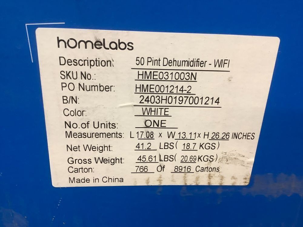 hOmeLabs 25 Pint Wi-Fi Dehumidifier - Image 3 - Lot 7507