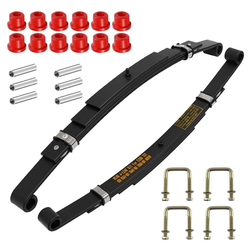 Cartalia Upgraded Heavy Duty Rear 4-Leaf Springs Kit for EZGO TXT/Medalist Electric 1994-2013 and Gas 1996-2008 Golf Cart, Replaces OEM #74207-G01 Included U-Bolts and Polyurethane Bushings Sleeves - Image 1 - Lot 7129