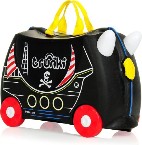 Trunki Ride-On Kids Suitcase | Tow-Along Toddler Luggage | Carry-On Cute Bag with Wheels | Kids Luggage and Airplane Travel Essentials: Pedro Pirate Ship Black - Lot 7132