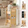 Toddler Tower 4-in-1 Multifunctional Kitchen Stool Helper with Removable Safety Board, Adjustable Heights, Slide, Highchair, Chalkboard, Montessori Games - Thumbnail 1