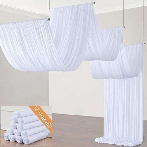 60ft×30ft White Ceiling Curtain Panels for Weddings Parties,12 Panels 30 ft Long Polyester - Lot 7154