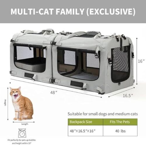 Extra Large Cat Carrier Soft Sided, Portable Small Dog Carrier for 2 Cats Car Travel Folding Comfortable - Lot 7158