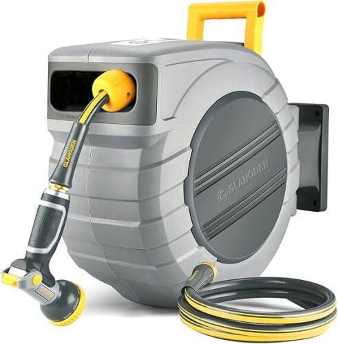 Retractable Garden Hose Reel 1/2 in x 115 ft, 2025 Upgraded Dual Ratchet Lock UV & Freeze Protection Brass Seal Slow Retraction Anti-Tangle Hose - Lot 7159