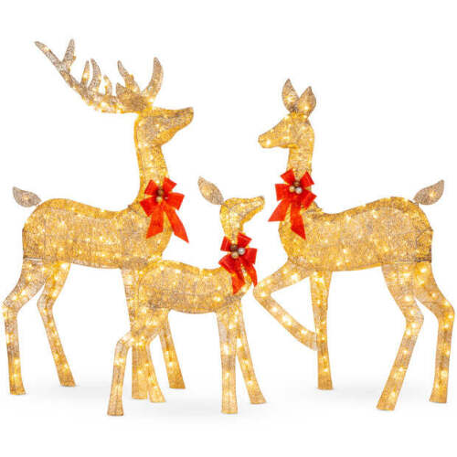 3-Piece Lighted Christmas Deer Set Outdoor Decor with LED Lights - Lot 7313