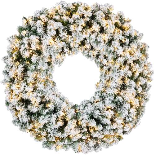 Pre-Lit Flocked Artificial Fir Christmas Wreath w/ 2-in-1 LED Lights - Lot 7314