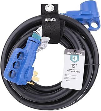 Electric World RV 50 Amp 15' Heavy Duty Extension Cord | Designed for 50 Amp Service | Weatherproof Housing | Finger Grip Handles - Image 1 - Lot 7509