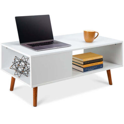 Wooden Mid-Century Modern Coffee Accent Table w/ Open Storage Shelf - Lot 7331