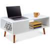 Wooden Mid-Century Modern Coffee Accent Table w/ Open Storage Shelf - Thumbnail 1