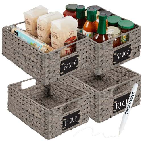 Set of 4 Water Hyacinth Pantry Baskets w/ Chalkboard, Marker - 12in - Lot 7340