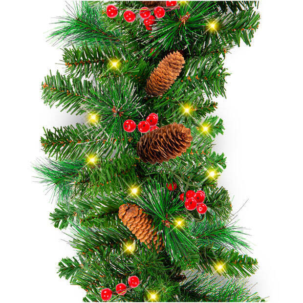 9ft Pre-Lit Christmas Garland w/ 50 Lights, Pine Cones, Berries - Image 1 - Lot 7349