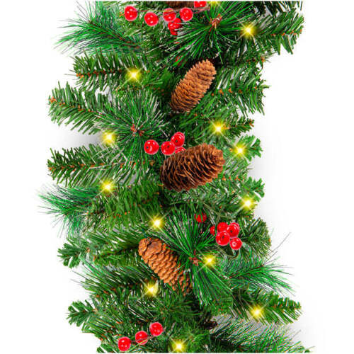 9ft Pre-Lit Christmas Garland w/ 50 Lights, Pine Cones, Berries - Lot 7349