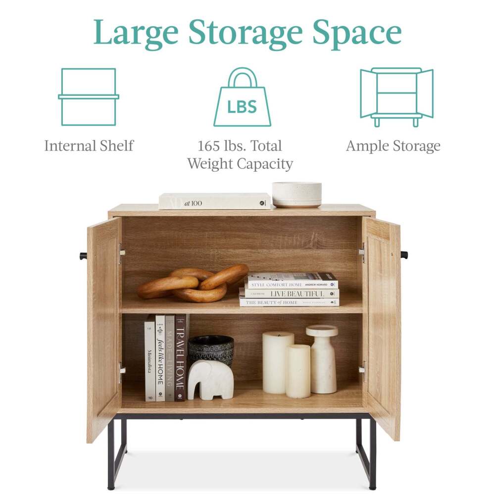 2-Door Rattan Storage Cabinet Accent Furniture for Living Room w/ Foot Pads - Image 2 - Lot 7350