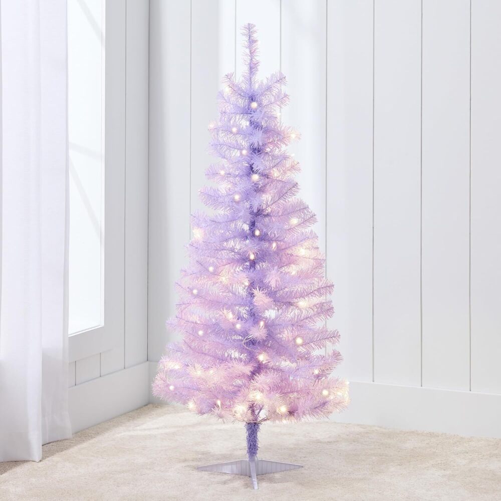 4ft Pre-lit Christmas Tree, Artificial Mini Tree Perfect for Kids, Apartments, Bedroom with Twinkling LED Lights - Lavender - Image 1 - Lot 7352