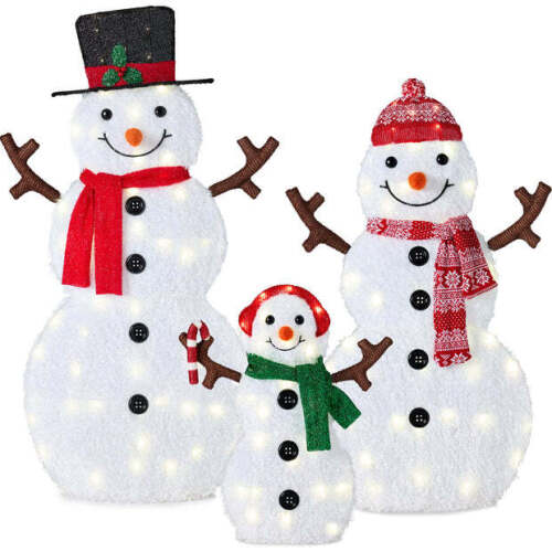 2D Lighted Snowman Family Set Outdoor Yard Decor w/ Twinkling LED Lights - Lot 7359