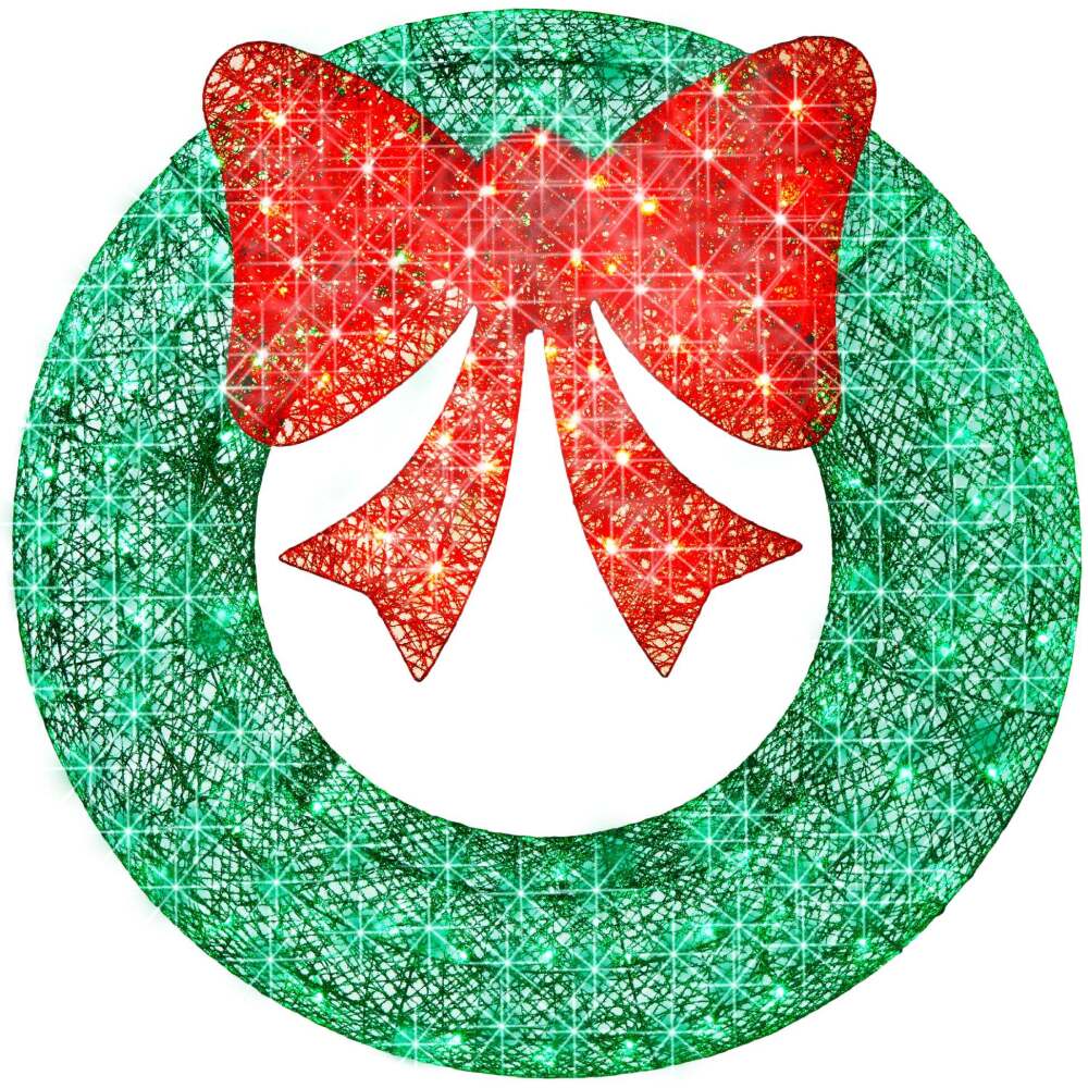 Pre-Lit Outdoor Christmas Wreath, LED Metal Holiday Decor w/ Bow - 48in - Image 1 - Lot 7368