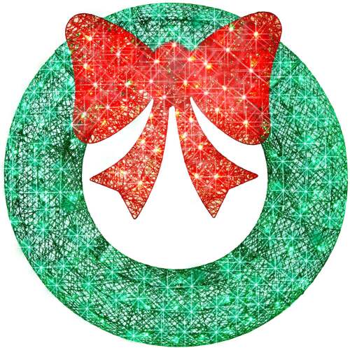 Pre-Lit Outdoor Christmas Wreath, LED Metal Holiday Decor w/ Bow - 48in - Lot 7368