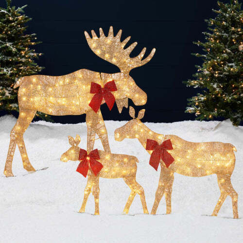 3-Piece Lighted 2D Christmas Moose Set Outdoor Decor w/ 195 LED Lights - 4ft - Lot 7377