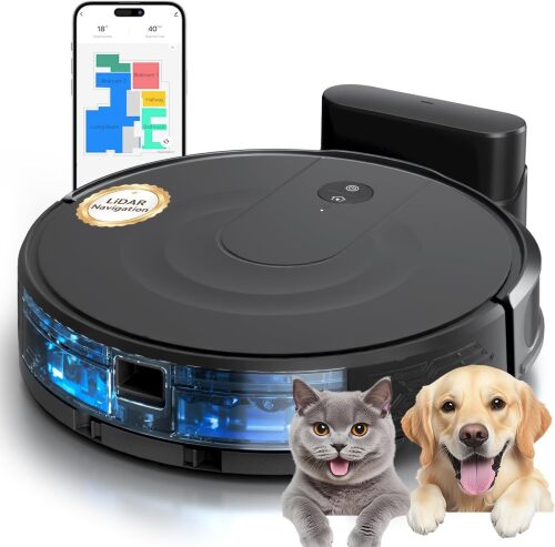 Kokaidia Robot Vacuum and Mop Combo with 9000Pa Suction, LiDAR Navigation & Ultra-Slim Design, 200-Min Runtime, Auto Recharge, Smart Mapping Robotic Vacuum Cleaner for Pet Hair, Hard Floors & Carpets - Lot 6080