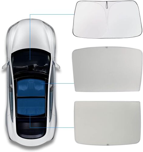 for Tesla Model Y Sunshade Roof Sunroof Shade 2024 2023 2022 2021 2020(Ice Grey) & Tesla Model Y Windshield Sunshade Front Window Sun Shade Block UV Rays Heat, Not Suitable for Tesla Juniper - Lot 10049