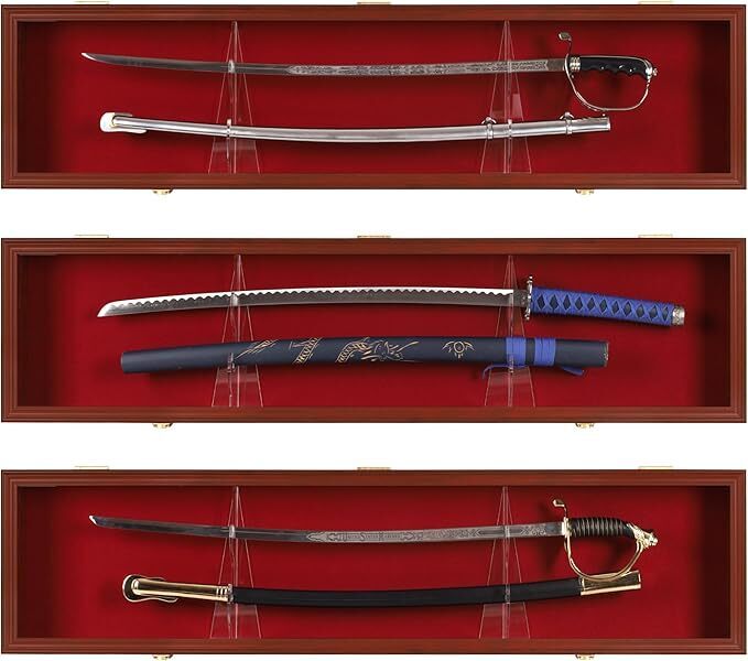 DisplayGift 1 Sword Sabre Cabinet Stand Holder Wall Rack Display Case Shadow Box Lockable with 98% UV Protection Mahogany Finish KCS03-MA - Image 4 - Lot 10050