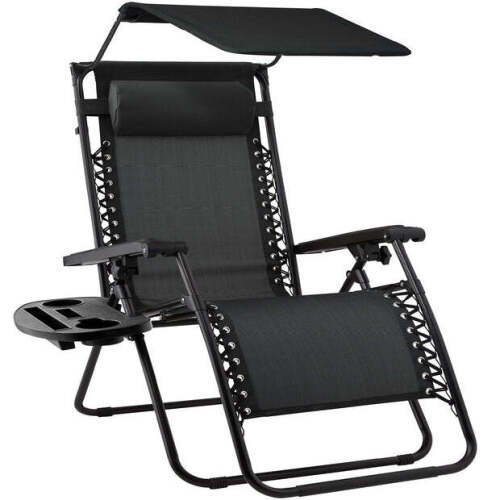 Folding Zero Gravity Recliner Patio Lounge Chair w/ Canopy, Side Tray - Lot 10053