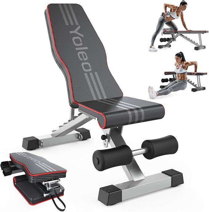 Yoleo Adjustable Weight Bench for Full Body Workout; Foldable Bench Press Bench of Home Gym Strength Training; Incline Decline Flat Utility Workout Bench with Quick Folding& Fast Adjustment (Black) - Image 3 - Lot 10054