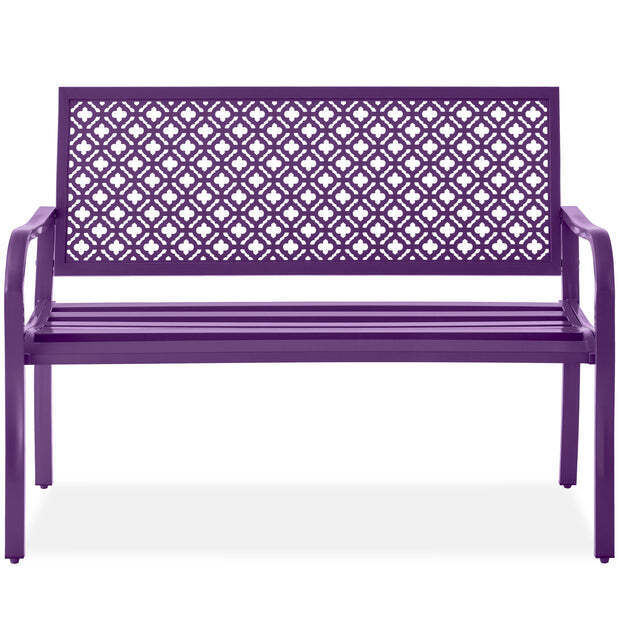 Indoor Outdoor Steel Bench w/ Geometric Backrest, Foot Levelers - Image 1 - Lot 10063